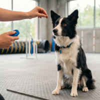Border Collie clicker training session.