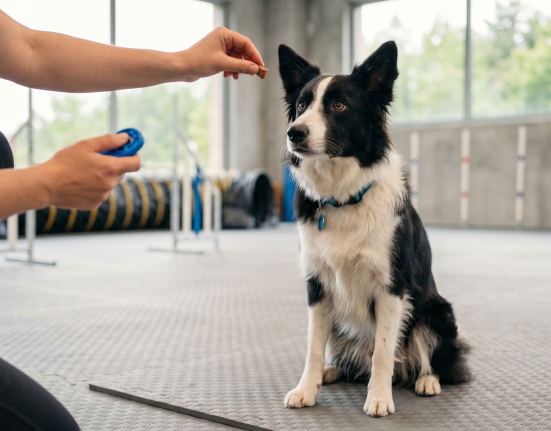 Border Collie clicker training session.