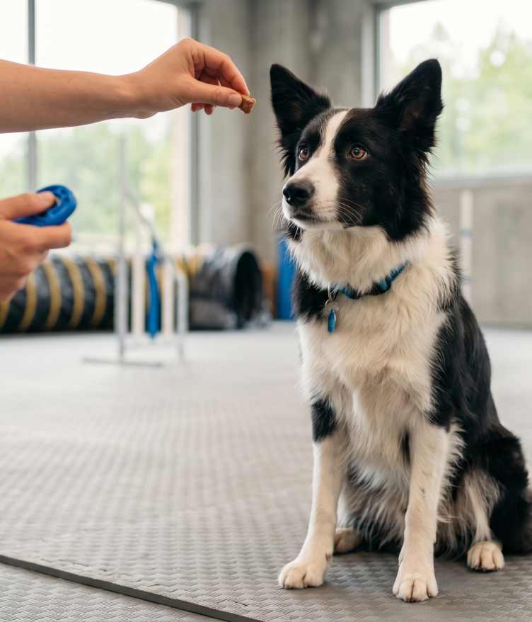 Border Collie clicker training session.