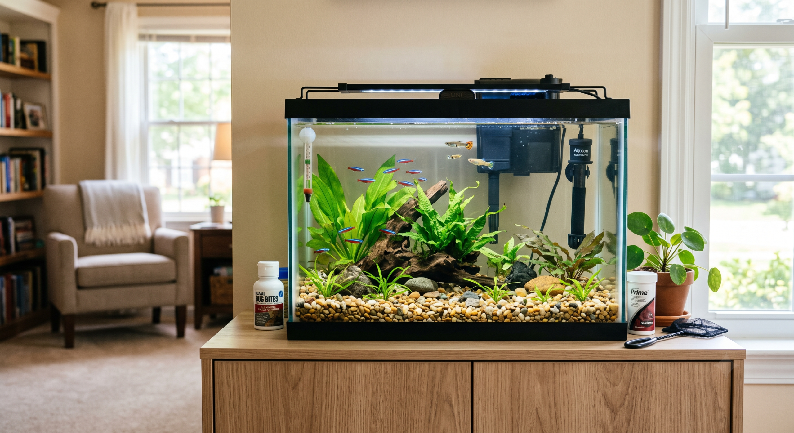 How to set up a healthy fish tank for beginners with proper equipment and clean water.
