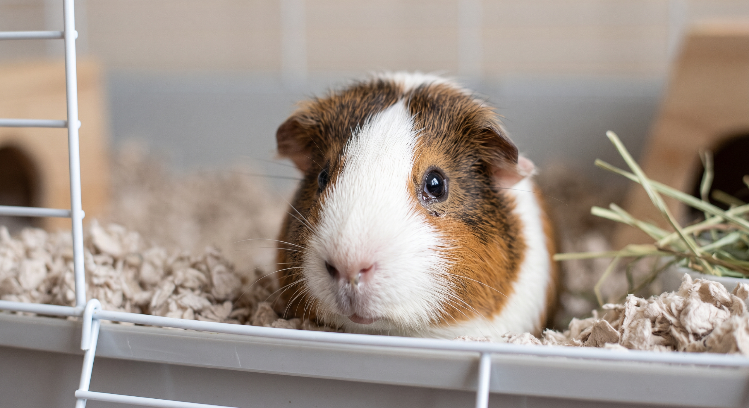 Signs of illness in guinea pigs, including eye and nose discharge.