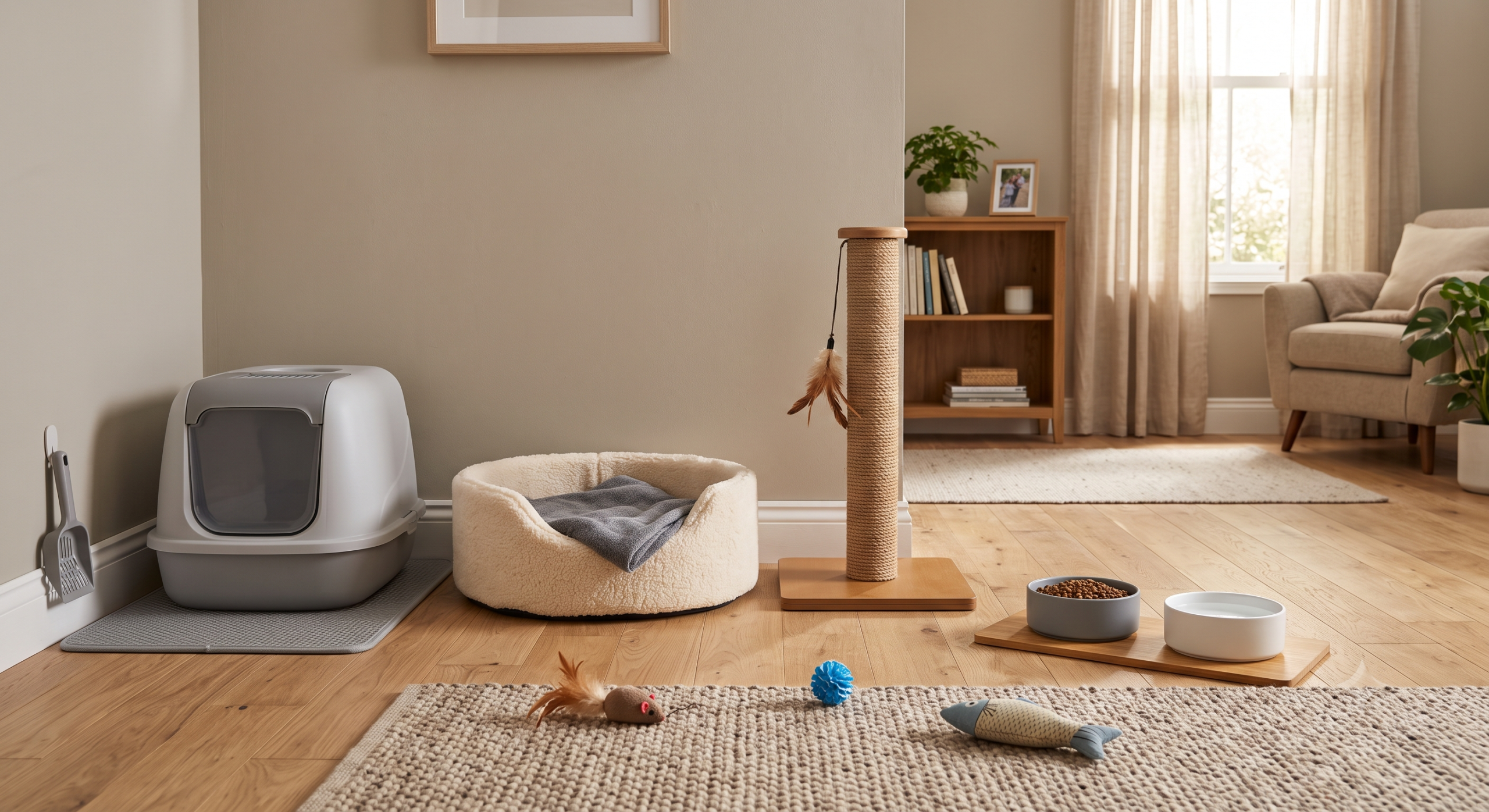 How to prepare your home for a newly adopted cat with a safe room setup and essential supplies.
