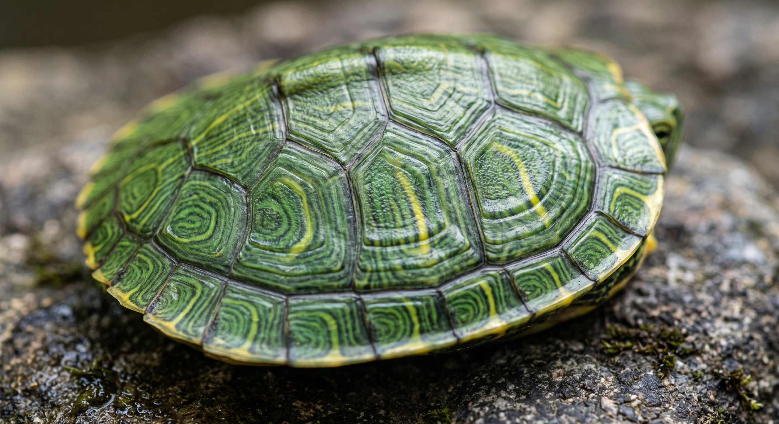 Close-up of a healthy pet turtle shell showing proper nutrition and UV care.